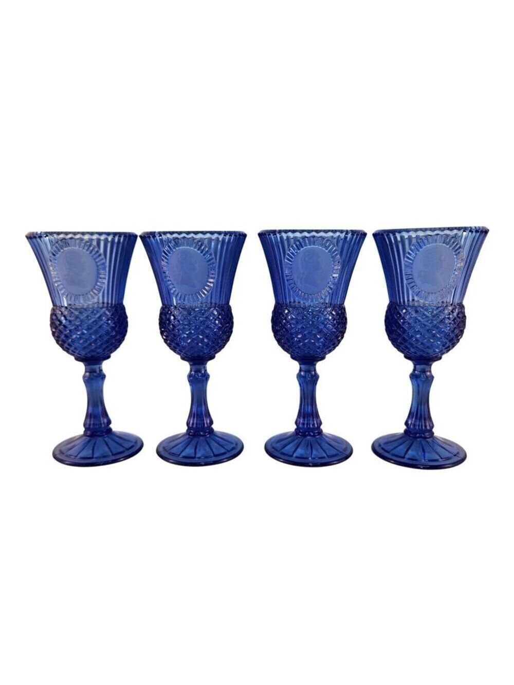 Vtg 1976 Avon Fostoria Cobalt Blue George Martha Washington 4 Glass Wine Goblets